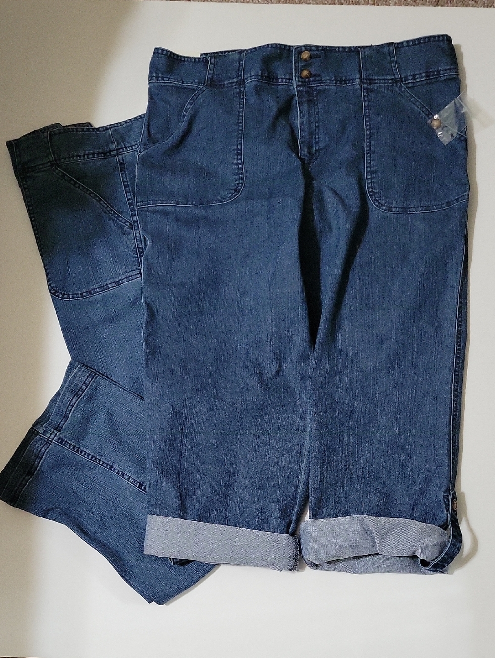 2 Pairs, 1 NWT & 1 Gently Used White Stagg Blue Denim Jeans. Size 14